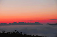 Sunrise, looking east over the fog-laden Sound of Raasay, Isle of Skye, Scotland - August 2025
